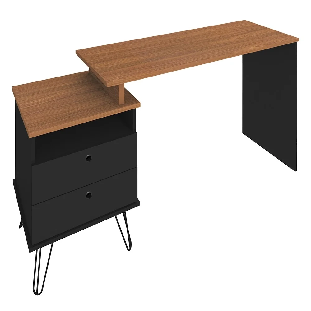 Mesa Escrivaninha Industrial e Estante Livreiro Stela A06 Preto/Freijó - Mpozenato