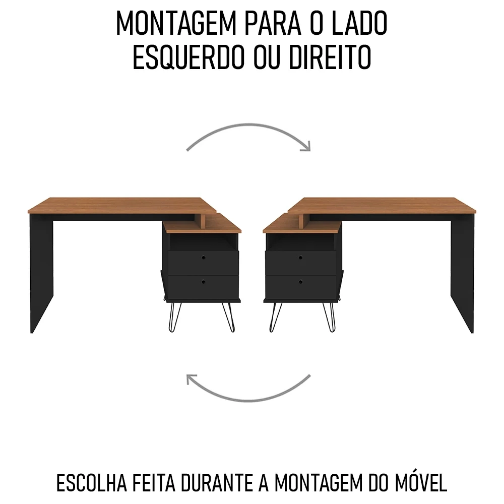 Mesa Escrivaninha Industrial e Estante Livreiro Stela A06 Preto/Freijó - Mpozenato