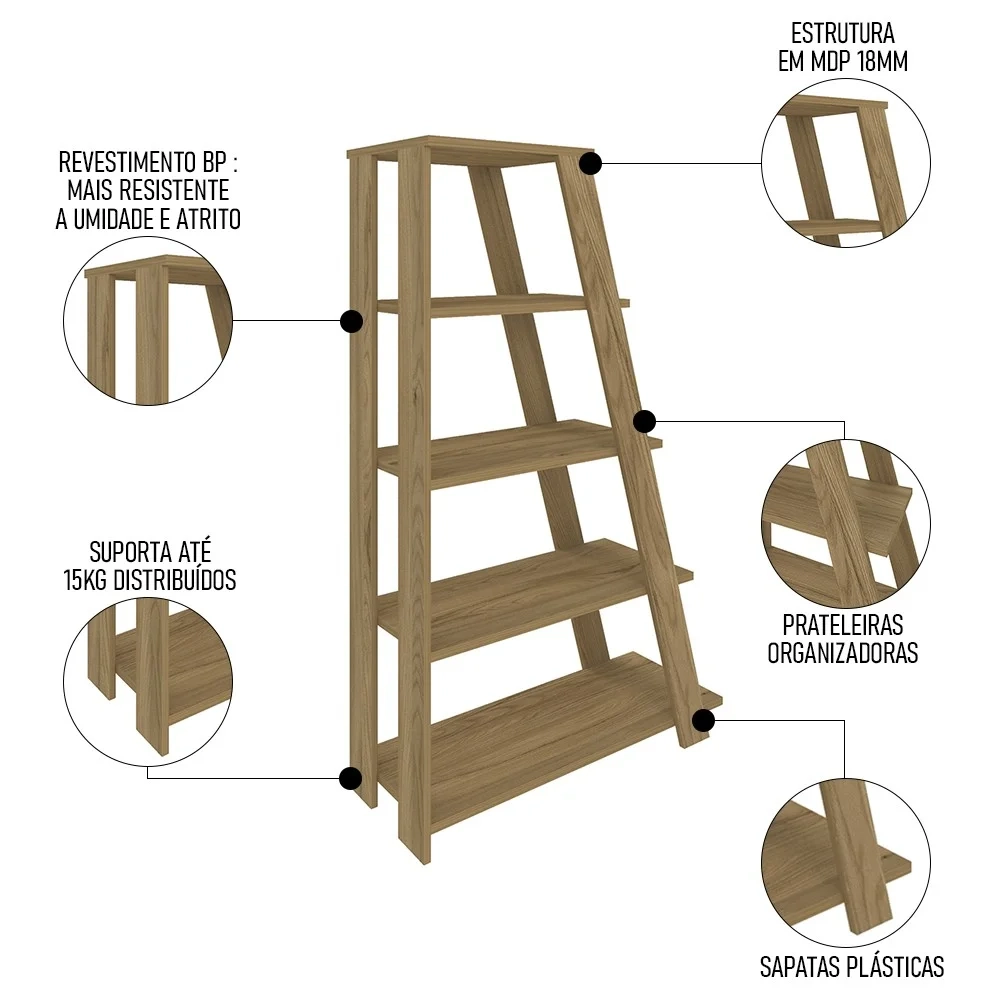 Mesa Escrivaninha Industrial e Estante Livreiro Stela A06 Preto/Freijó - Mpozenato