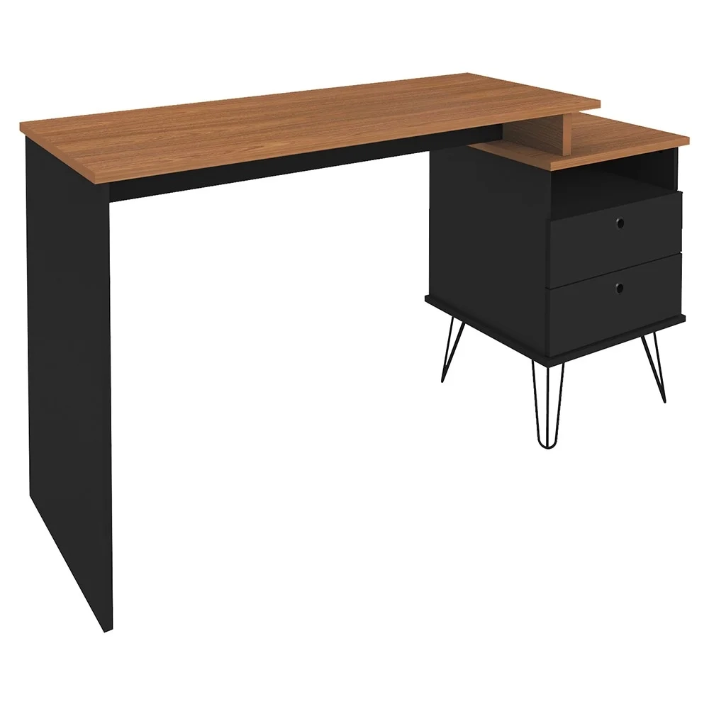 Mesa Escrivaninha Industrial e Estante Livreiro Stela A06 Preto/Freijó - Mpozenato