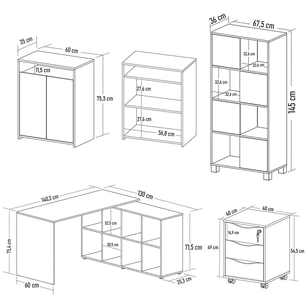 Conjunto Escritório Home Office 4 Peças Side A06 Branco - Mpozenato