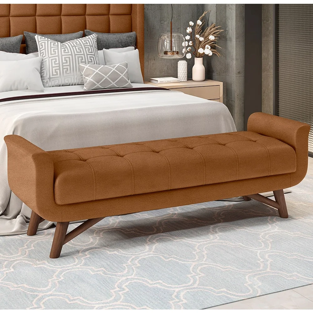 Cabeceira Cama Box Queen 160cm Pisa e Recamier Neville Z37 Sintético Caramelo - Mpozenato