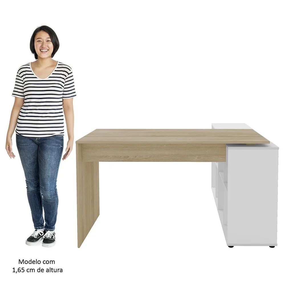 Conjunto Escritório Home Office 4 Peças Side A06 Branco/Carvalho - Mpozenato