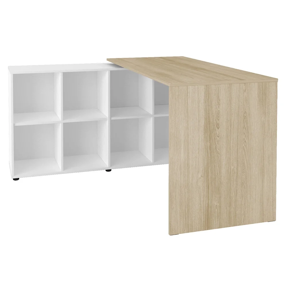 Conjunto Escritório Home Office 4 Peças Side A06 Branco/Carvalho - Mpozenato