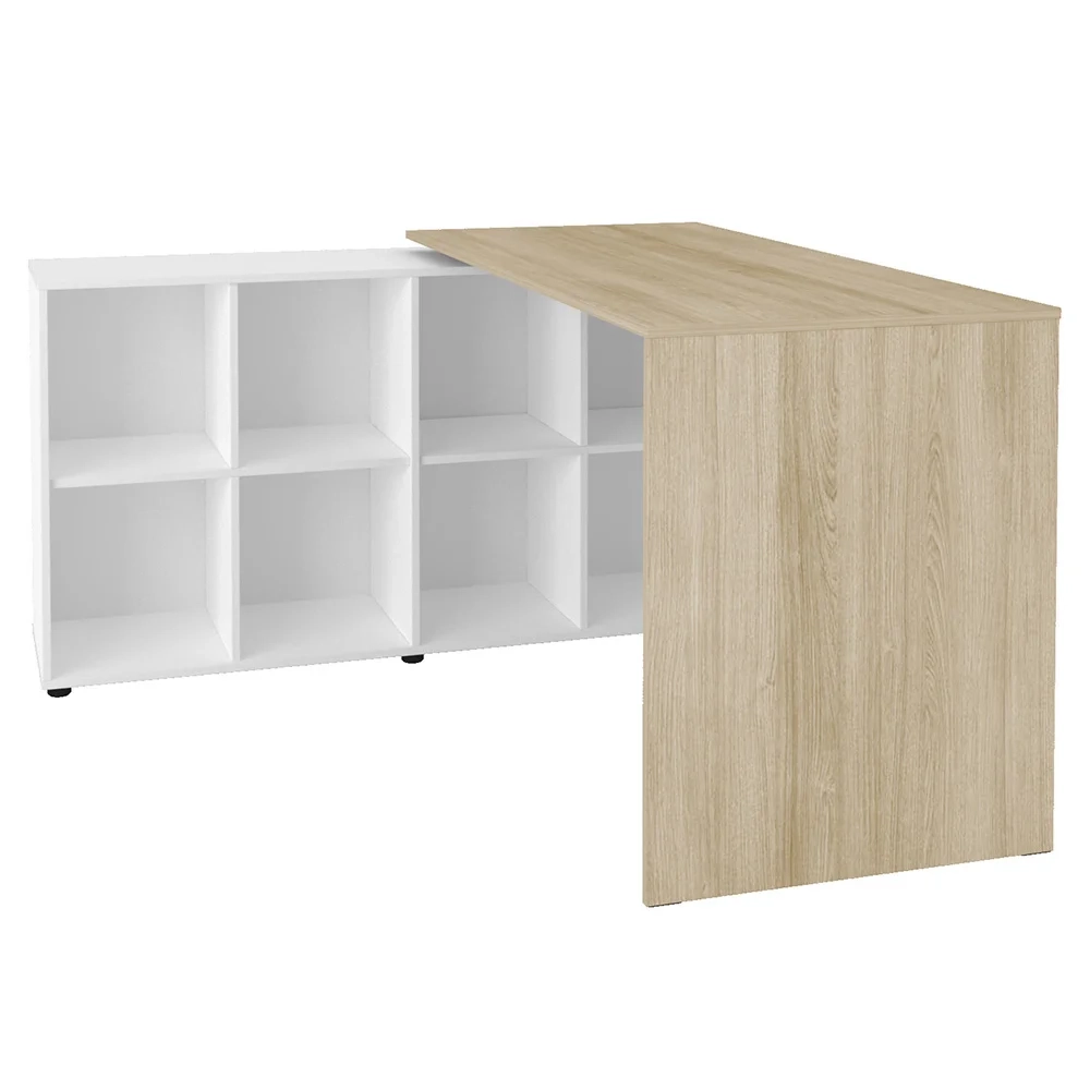 Conjunto Escritório Home Office 4 Peças Nil A06 Branco/Carvalho - Mpozenato