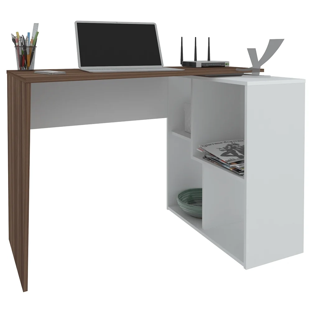 Conjunto Escritório Home Office 4 Peças Look A06 Branco/Ipê - Mpozenato