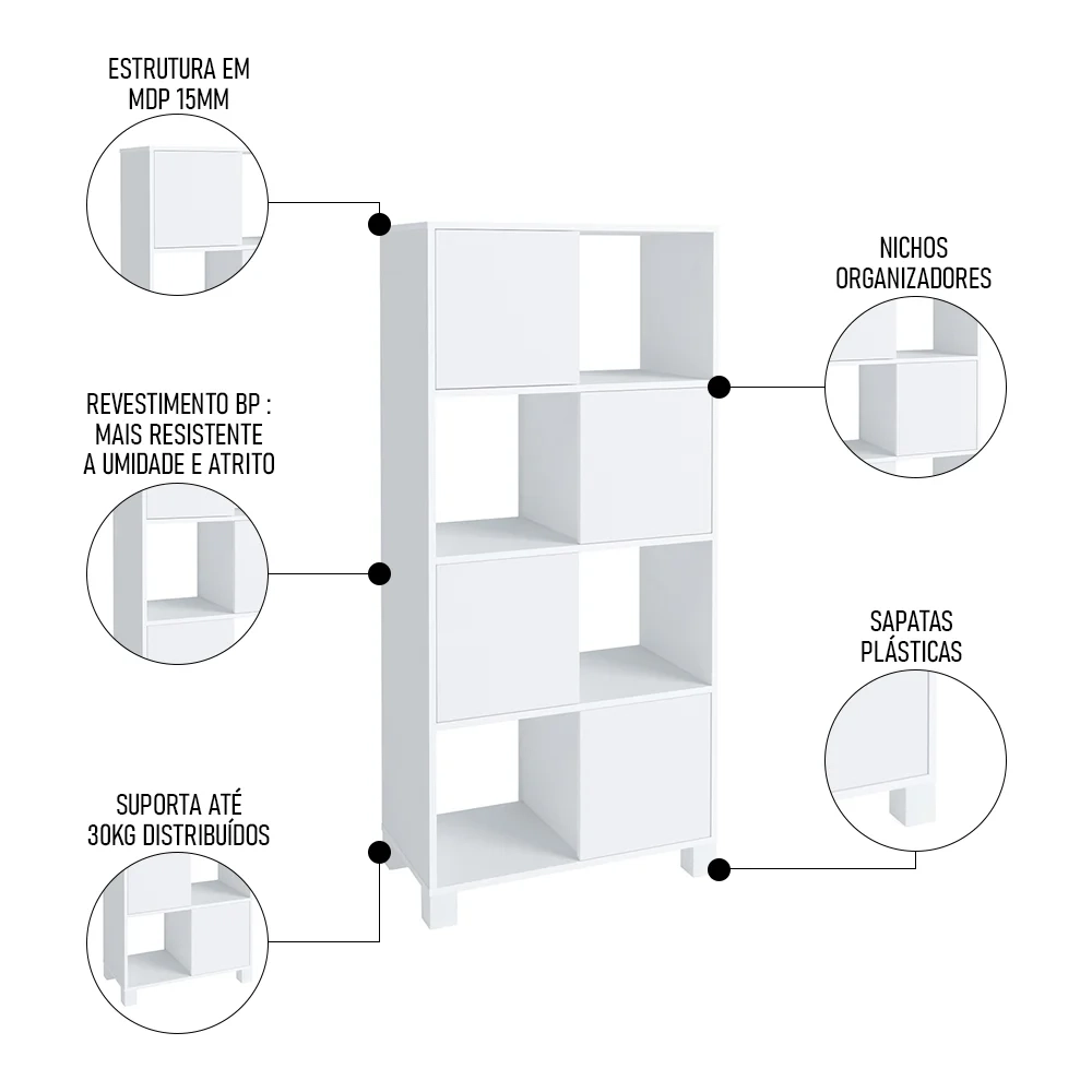Conjunto Escritório Home Office 4 Peças Look A06 Branco/Ipê - Mpozenato