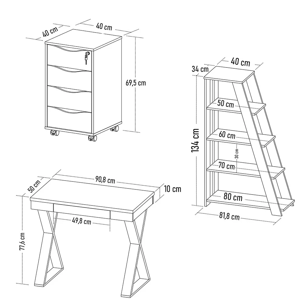 Conjunto Escritório Home Office 3 Peças Veneti A06 Branco - Mpozenato