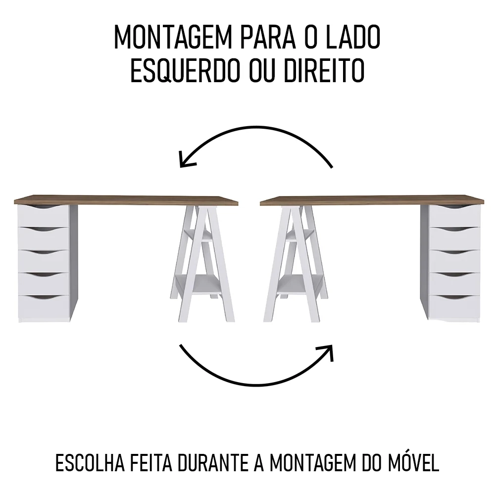 Conjunto Escritório Home Office 3 Peças Maly A06 Nogal/Branco - Mpozenato