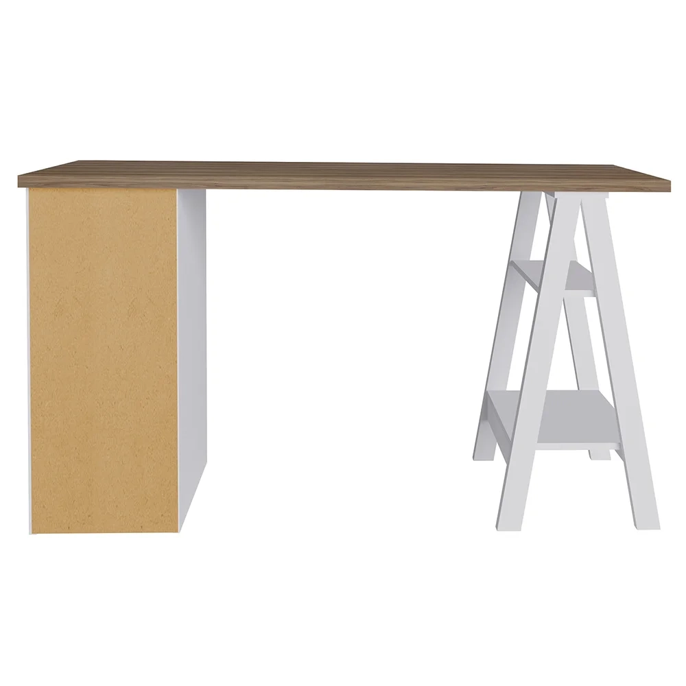 Conjunto Escritório Home Office 3 Peças Maly A06 Nogal/Branco - Mpozenato