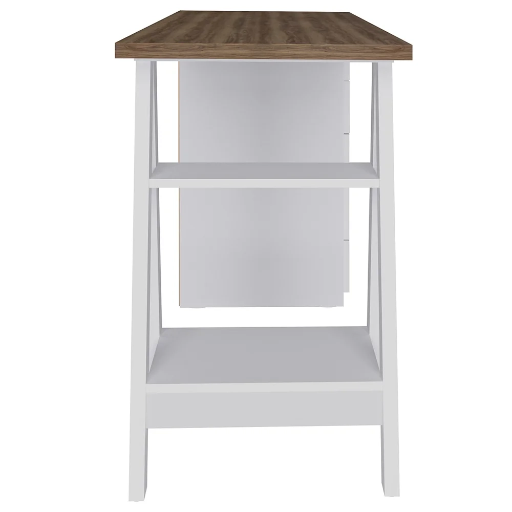 Conjunto Escritório Home Office 3 Peças Maly A06 Nogal/Branco - Mpozenato