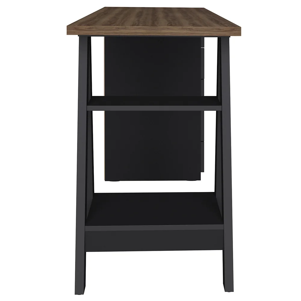 Conjunto Escritório Home Office 3 Peças Stela A06 Nogal/Preto - Mpozenato