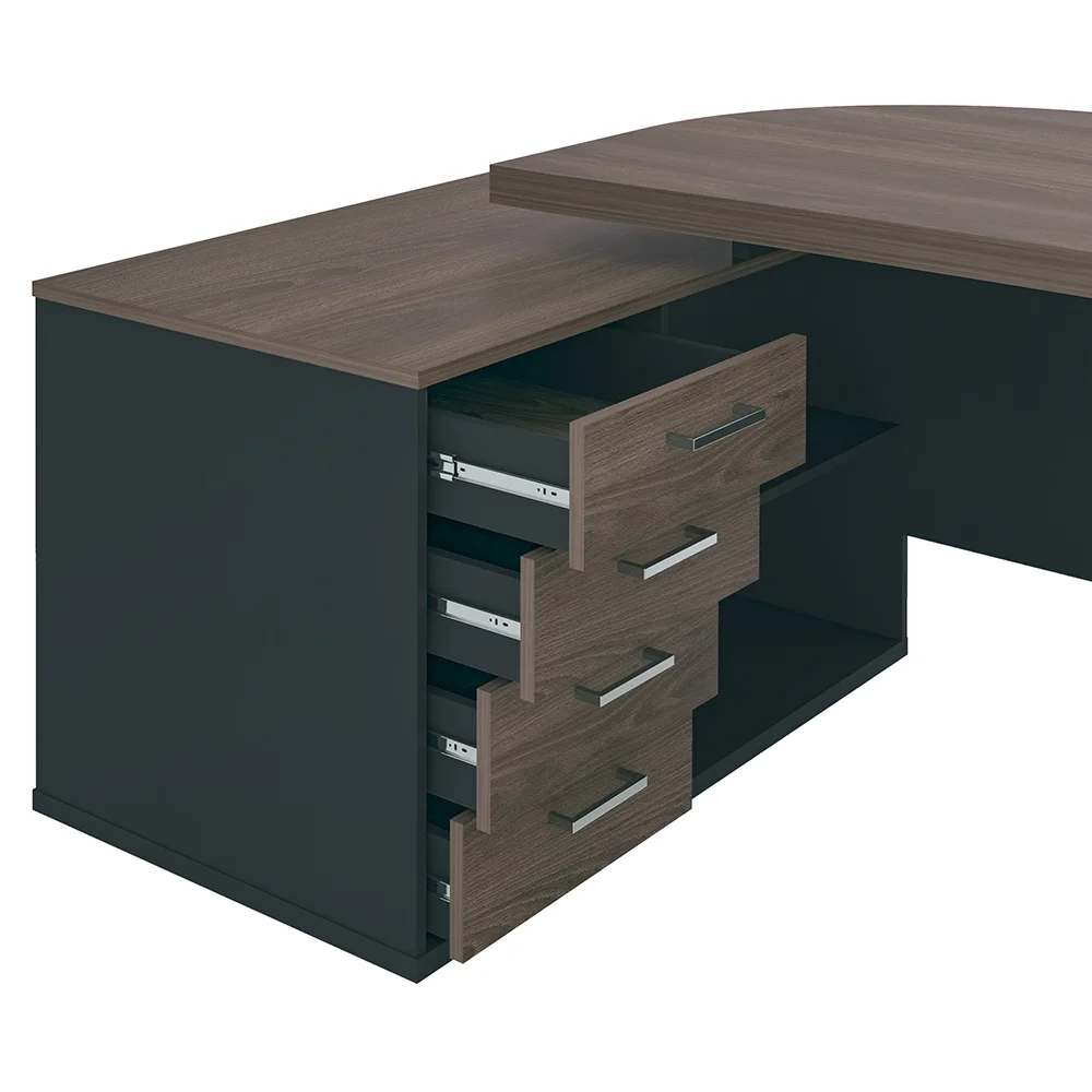 Mesa Escritório Presidente e Armário Alto 2 Portas Corp A06 Charuto/Preto - Mpozenato