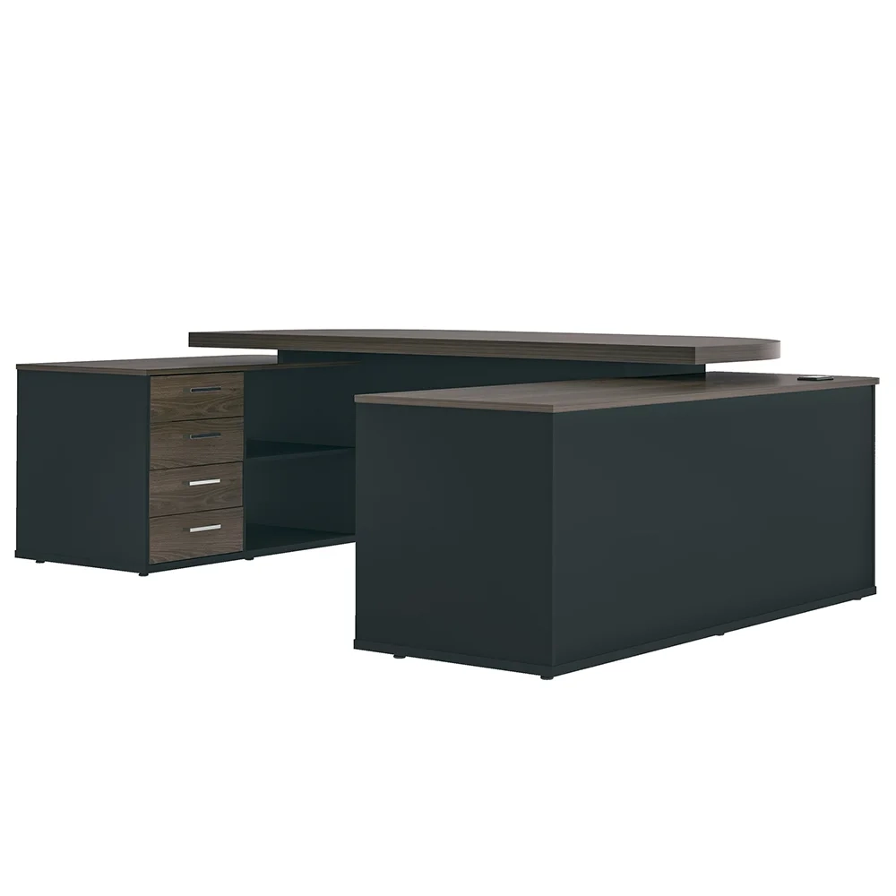 Mesa Escritório Presidente e Armário Alto 2 Portas Corp A06 Charuto/Preto - Mpozenato