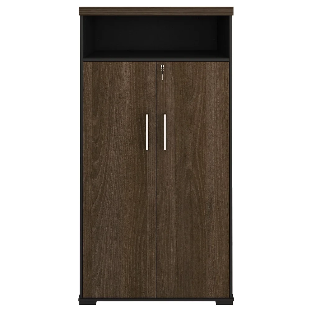 Mesa Escritório Presidente e Armário Alto 2 Portas Corp A06 Charuto/Preto - Mpozenato