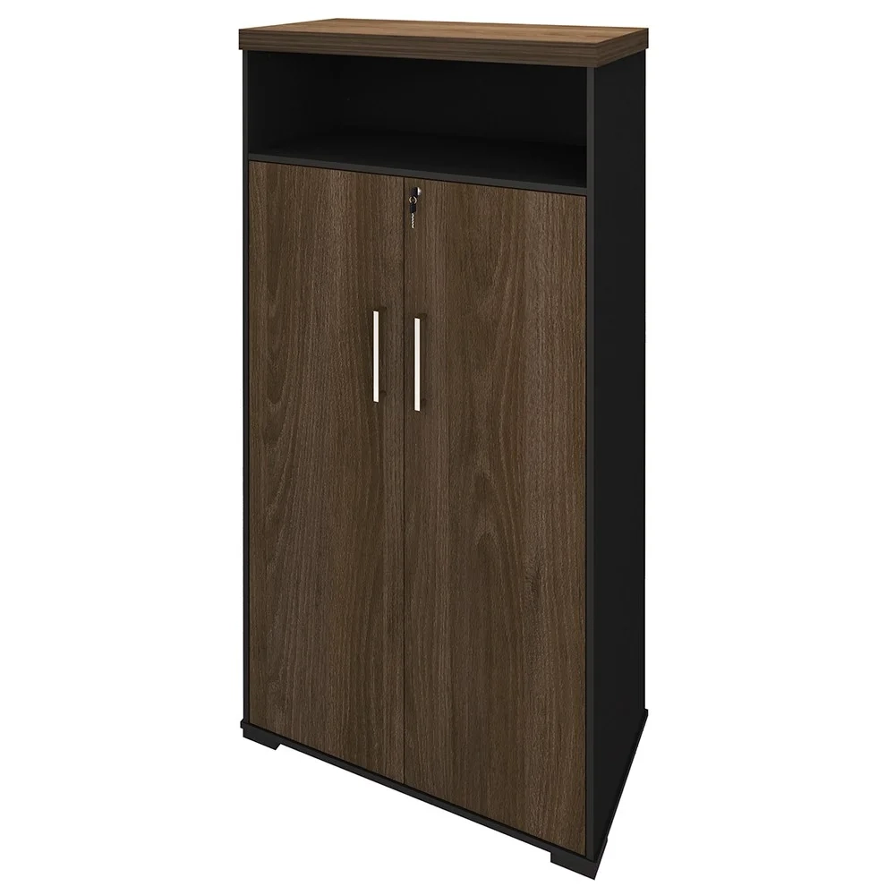 Mesa Escritório Presidente e Armário Alto 2 Portas Corp A06 Charuto/Preto - Mpozenato