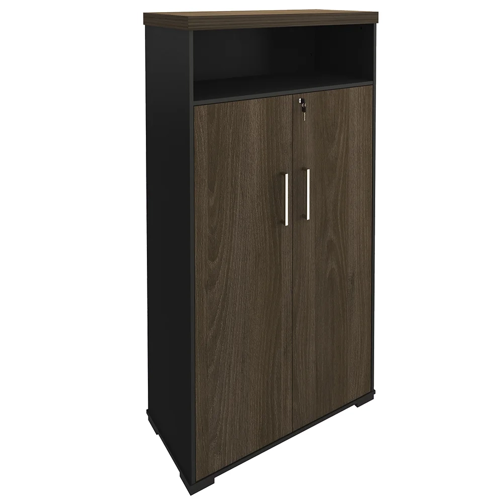 Mesa Escritório Presidente e Armário Alto 2 Portas Corp A06 Charuto/Preto - Mpozenato