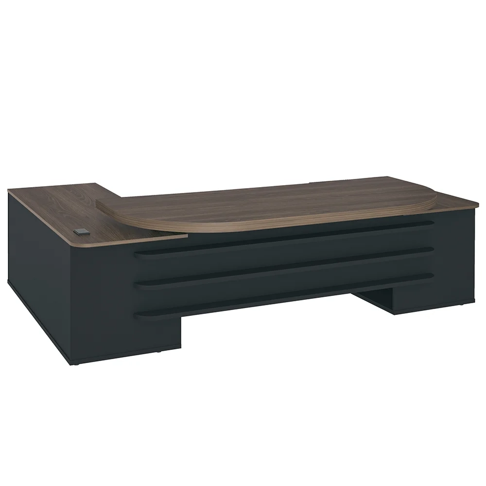 Mesa Escritório Presidente e Armário Alto 2 Portas Corp A06 Charuto/Preto - Mpozenato