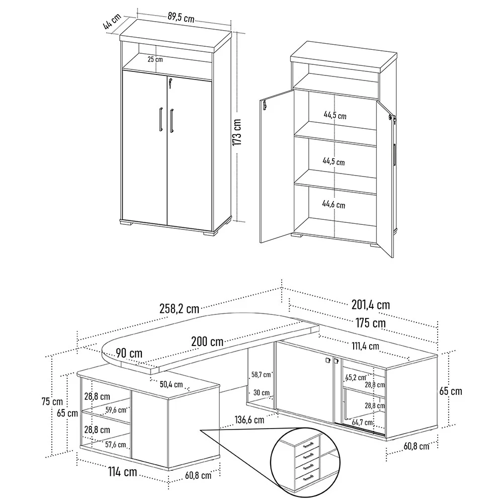 Mesa Escritório Presidente e Armário Alto 2 Portas Corp A06 Carvalho/Branco - Mpozenato