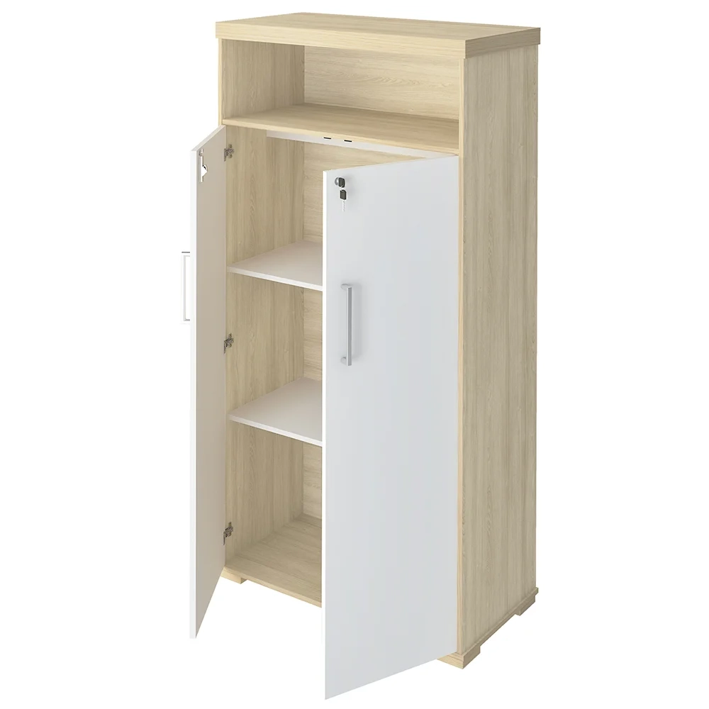 Mesa Escritório Presidente e Armário Alto 2 Portas Corp A06 Carvalho/Branco - Mpozenato