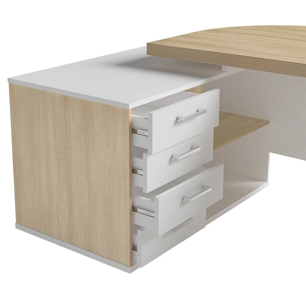 Mesa Escritório Presidente e Armário Alto 2 Portas Corp A06 Carvalho/Branco - Mpozenato