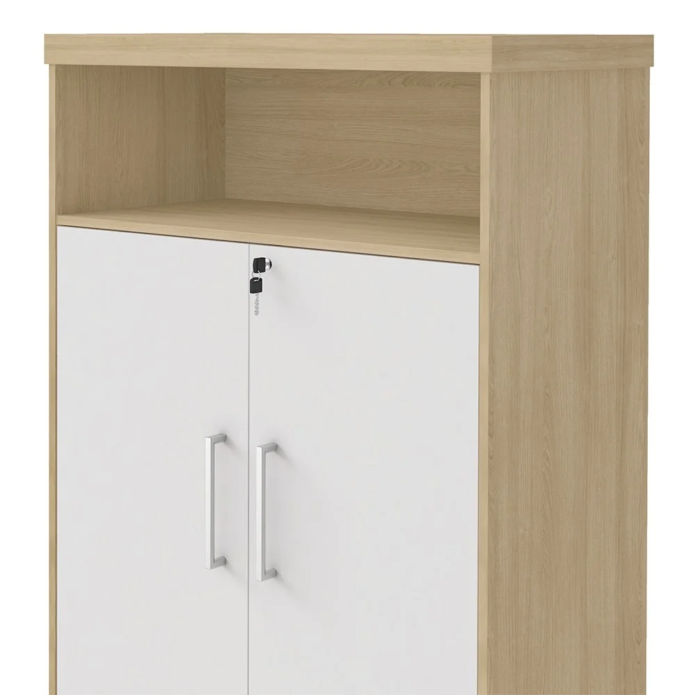 Mesa Escritório Presidente e Armário Alto 2 Portas Corp A06 Carvalho/Branco - Mpozenato