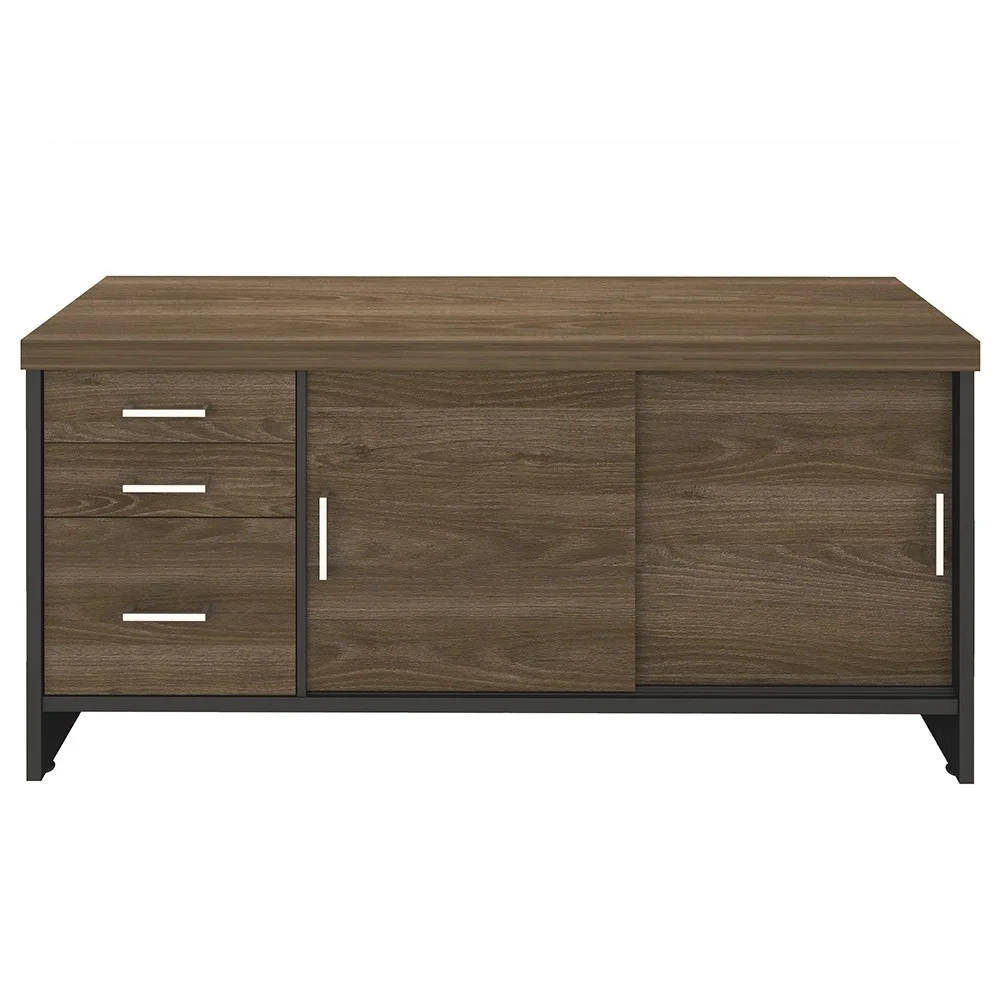 Mesa Escritório Presidente e Balcão 2 Portas 3 Gavetas Corp A06 Charuto/Preto - Mpozenato