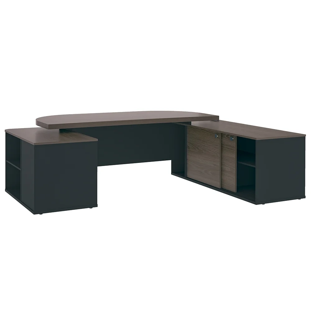 Mesa Escritório Presidente e Balcão 2 Portas 3 Gavetas Corp A06 Charuto/Preto - Mpozenato