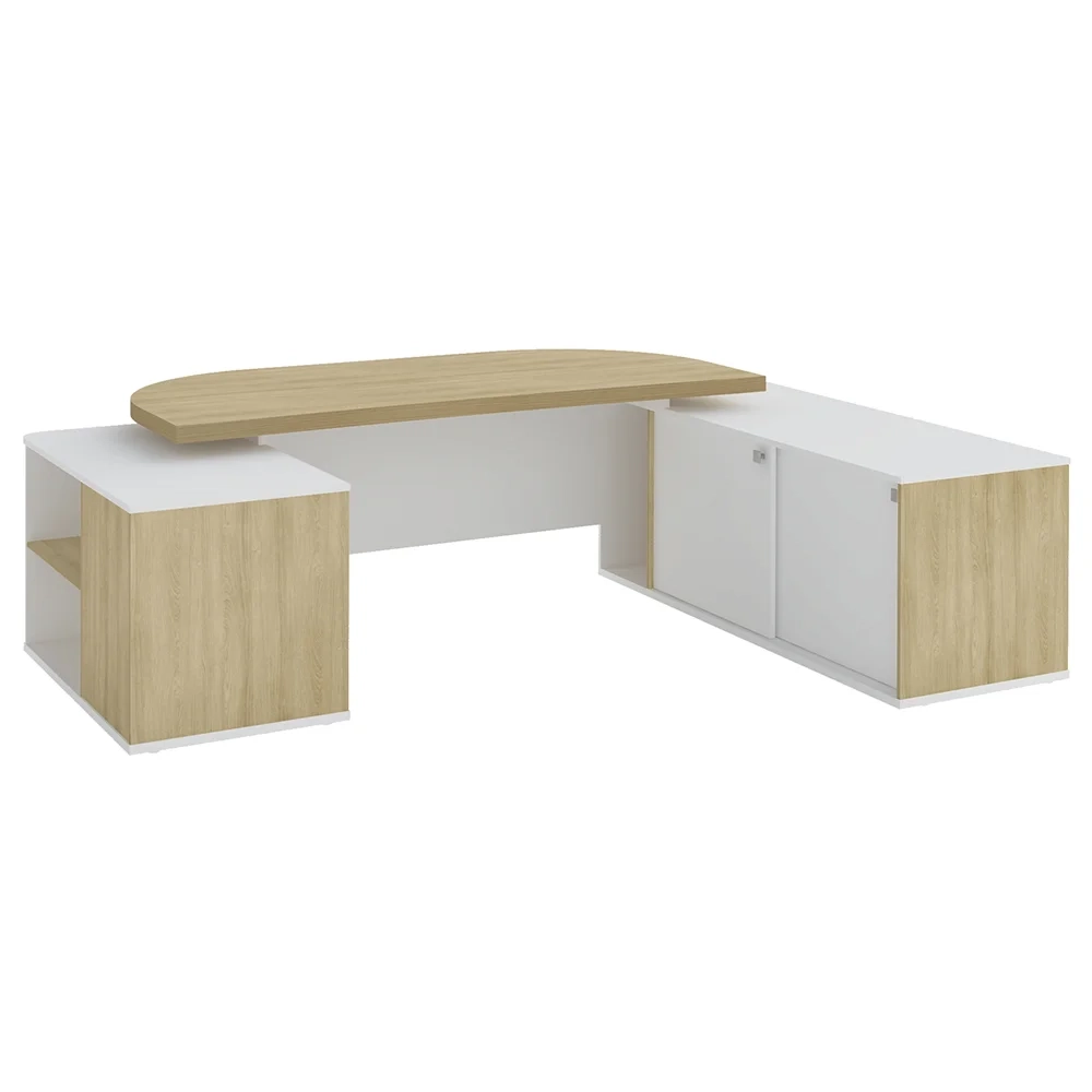 Mesa Escritório Presidente e Balcão 2 Portas 3 Gavetas Corp A06 Carvalho/Branco - Mpozenato