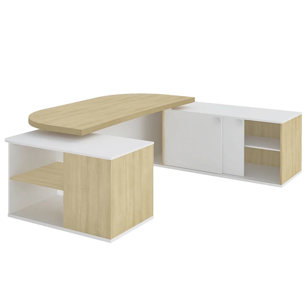 Mesa Escritório Presidente e Balcão 2 Portas 3 Gavetas Corp A06 Carvalho/Branco - Mpozenato