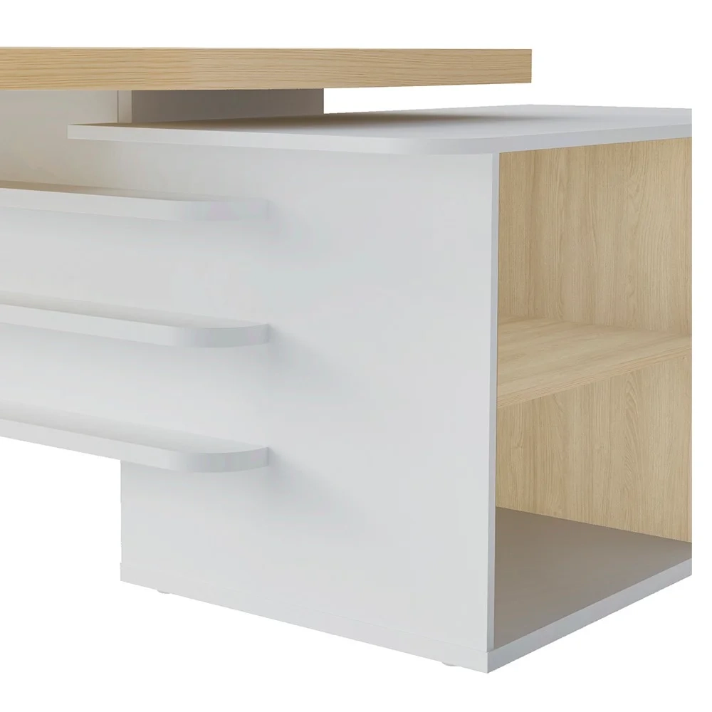 Mesa Escritório Presidente e Balcão 2 Portas 3 Gavetas Corp A06 Carvalho/Branco - Mpozenato