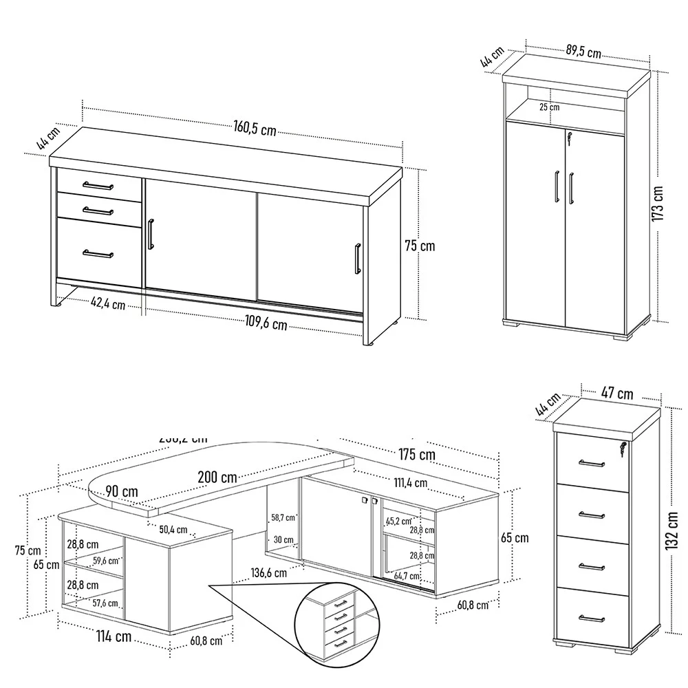 Conjunto Escritório Home Office 4 Peças Corp A06 Carvalho/Branco - Mpozenato