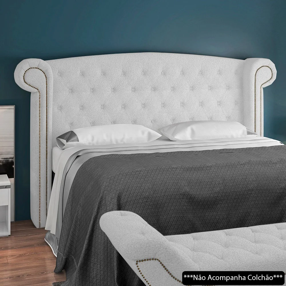 Cabeceira Cama Box Casal 140cm Provença e Recamier Veneto Z37 Boucle Branco - Mpozenato