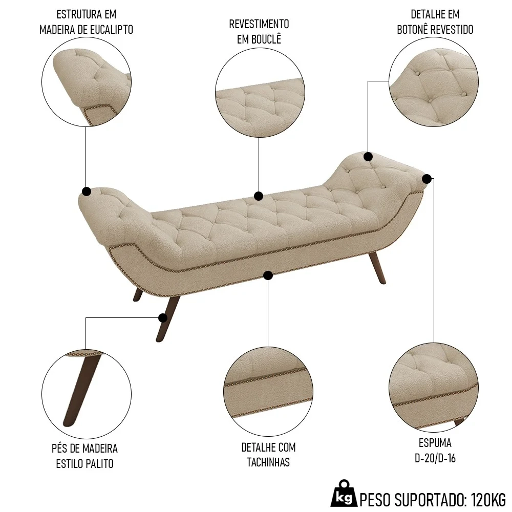 Cabeceira Cama Box Casal 140cm Provença e Recamier Veneto Z37 Boucle Bege - Mpozenato