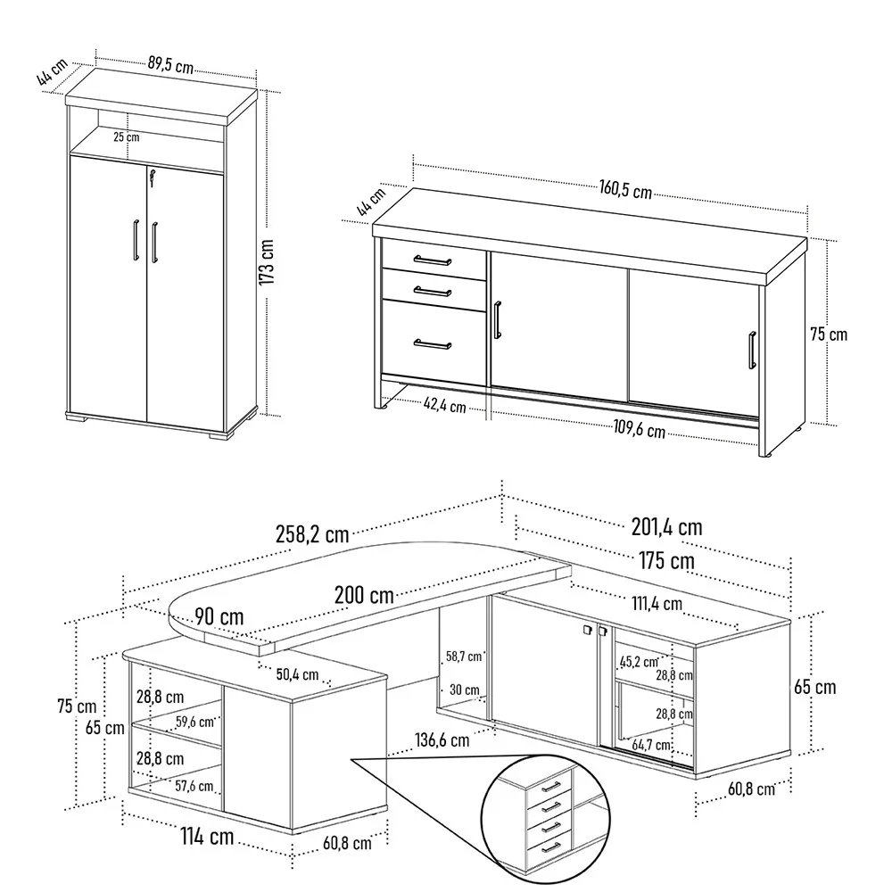 Conjunto Escritório Home Office 3 Peças Corp A06 Charuto/Preto - Mpozenato