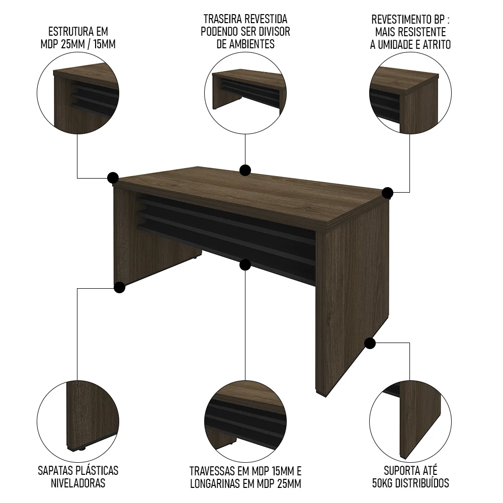 Mesa para Escritório 160cm e Gaveteiro com Rodízios Corp A06 Charuto/Preto - Mpozenato