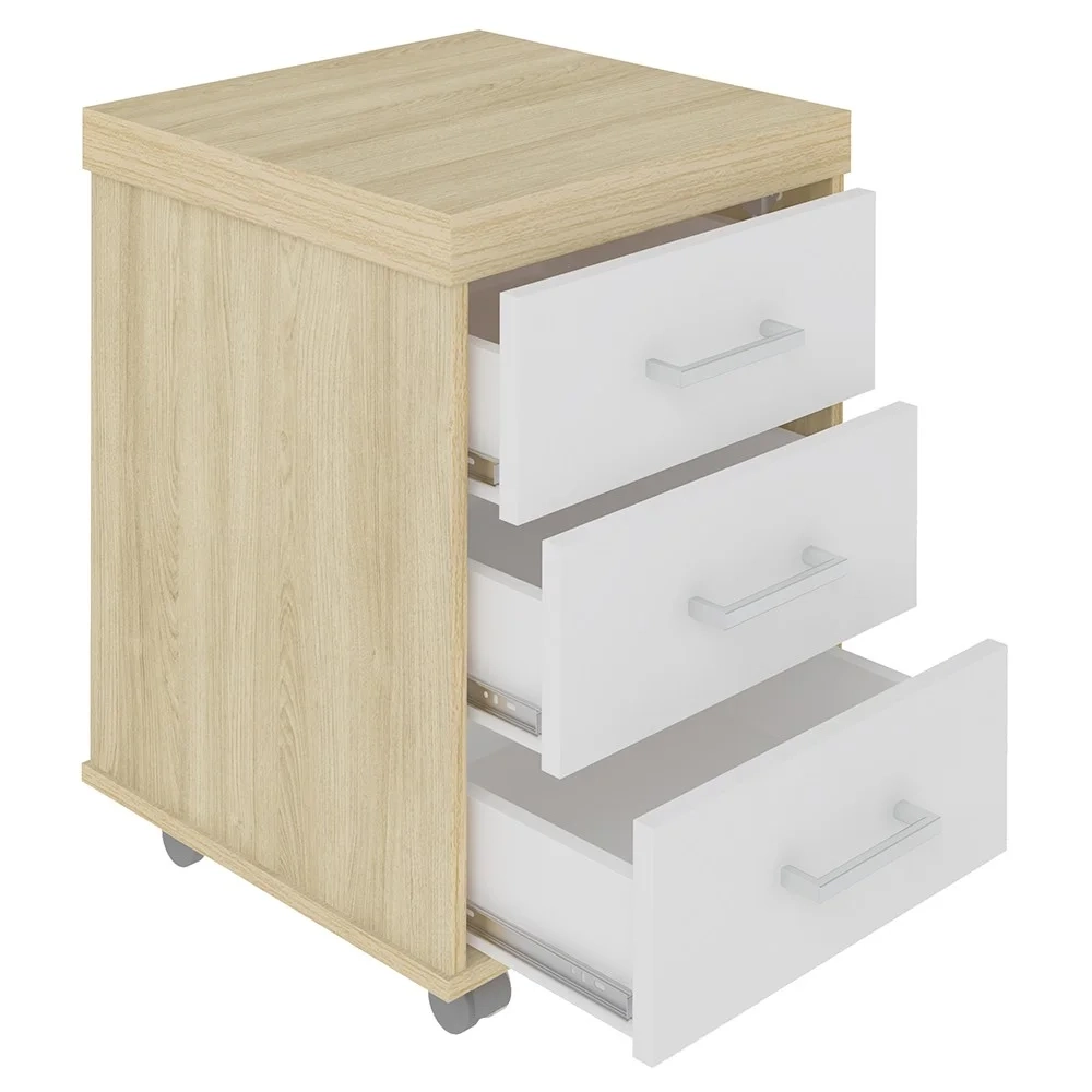 Mesa para Escritório 160cm e Gaveteiro com Rodízios Corp A06 Carvalho/Branco - Mpozenato