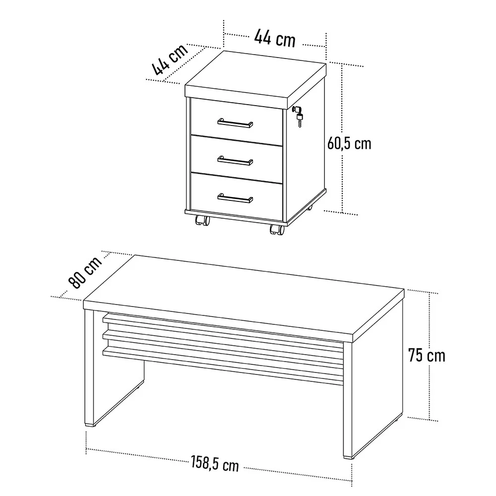 Mesa para Escritório 160cm e Gaveteiro com Rodízios Corp A06 Carvalho/Branco - Mpozenato