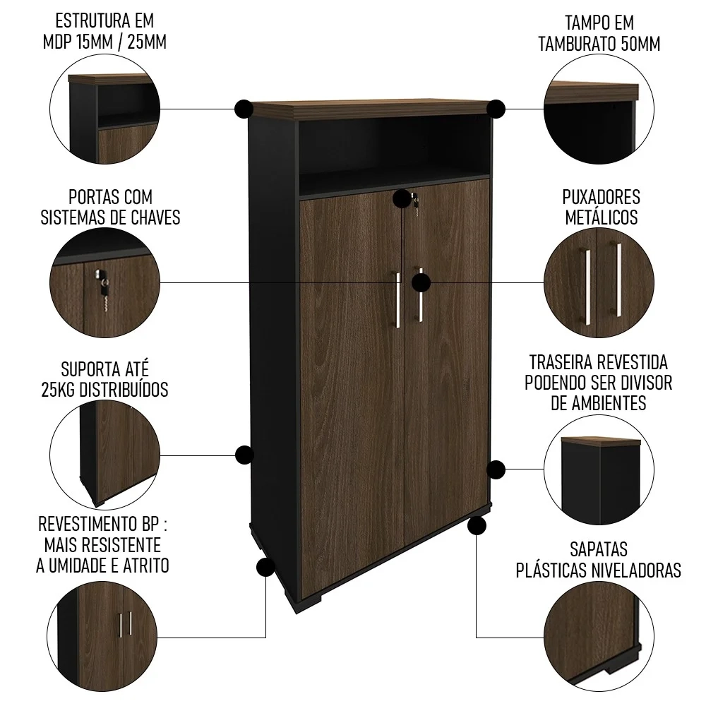 Conjunto Escritório Home Office 5 Peças Corp A06 Charuto/Preto - Mpozenato