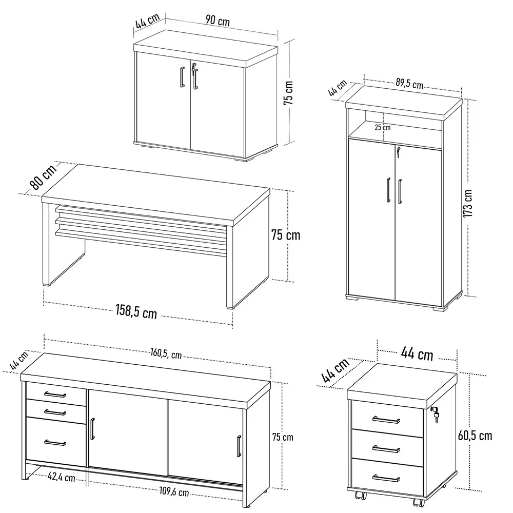 Conjunto Escritório Home Office 5 Peças Corp A06 Charuto/Preto - Mpozenato