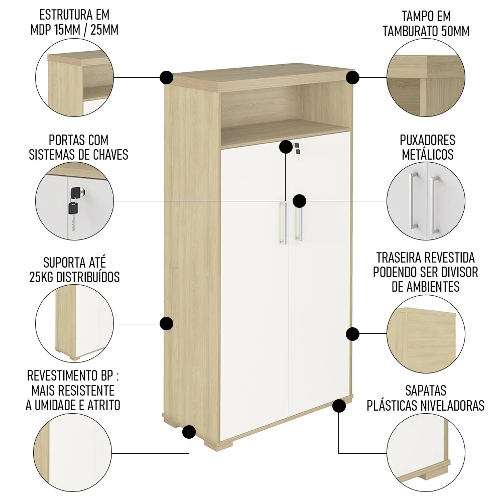 Conjunto Escritório Home Office 5 Peças Corp A06 Carvalho/Branco - Mpozenato