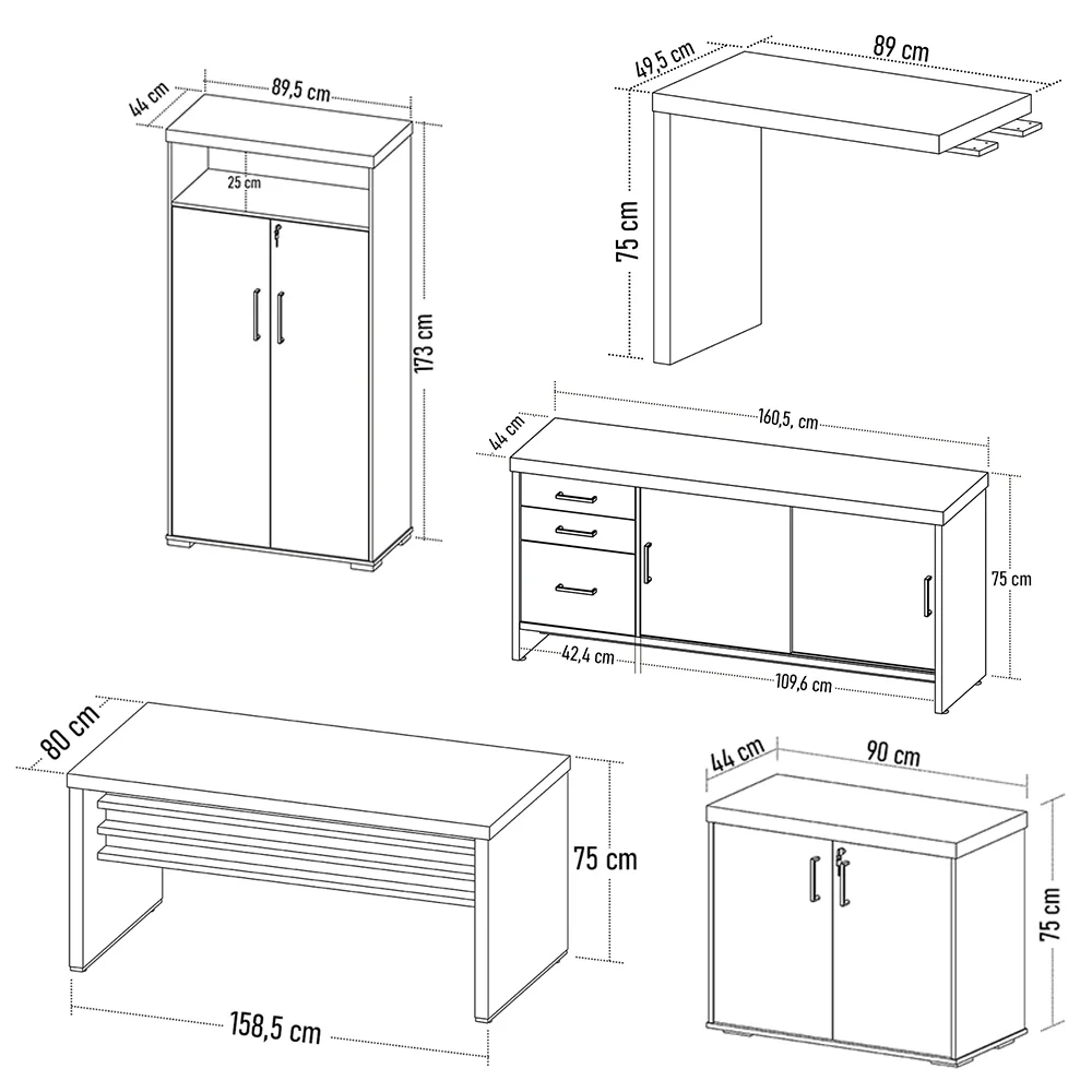 Conjunto Escritório Home Office 5 Peças Corp A06 Carvalho/Branco - Mpozenato