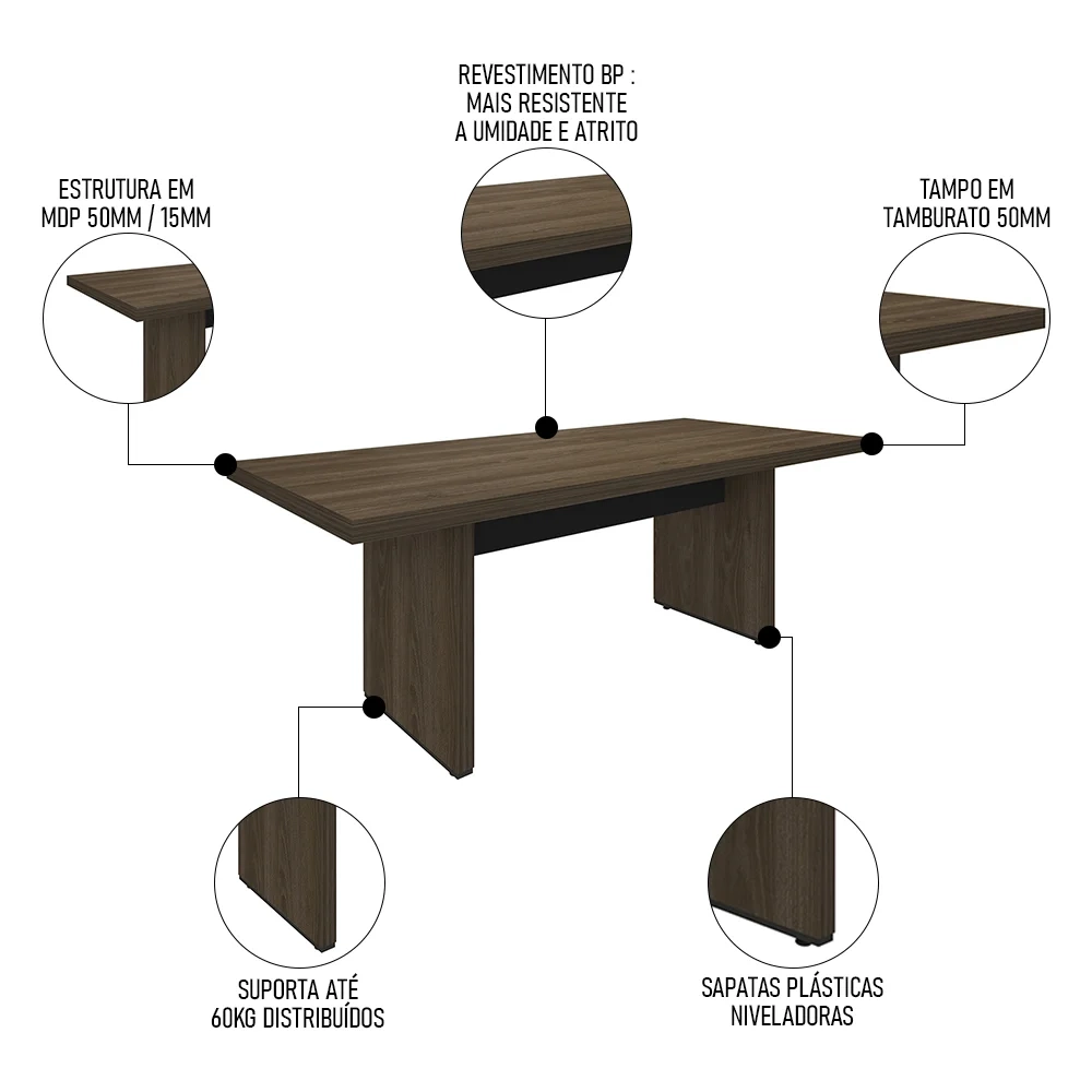 Kit 2 Mesas de Escritório Reunião 200cm Corp A06 Charuto/Preto - Mpozenato