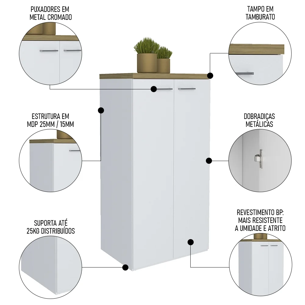 Conjunto Escritório 3 Peças Mesa em L Golden A06 Olmo/Branco - Mpozenato