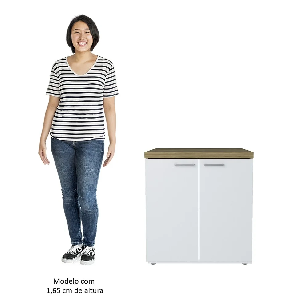 Conjunto Escritório 3 Peças Mesa em L Golden A06 Olmo/Branco - Mpozenato