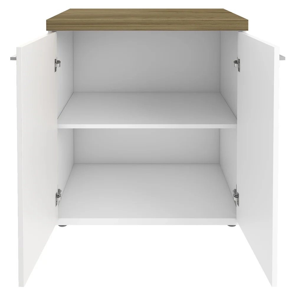 Conjunto Escritório 3 Peças Mesa em L Golden A06 Olmo/Branco - Mpozenato