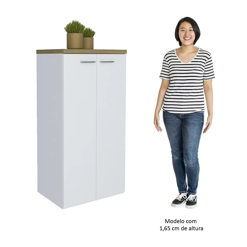 Mesa Escrivaninha em L Golden e Armário Alto 2 Portas Tok A06 Olmo/Branco - Mpozenato