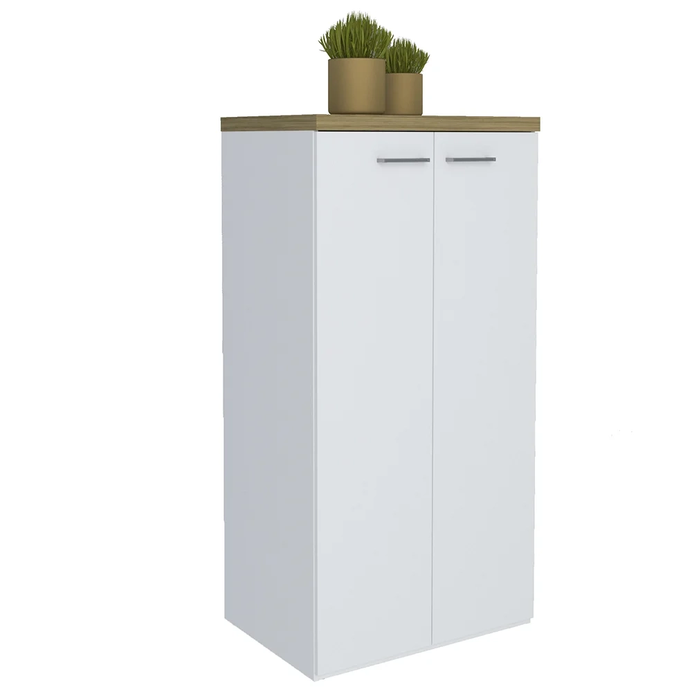 Mesa Escrivaninha em L Golden e Armário Alto 2 Portas Tok A06 Olmo/Branco - Mpozenato