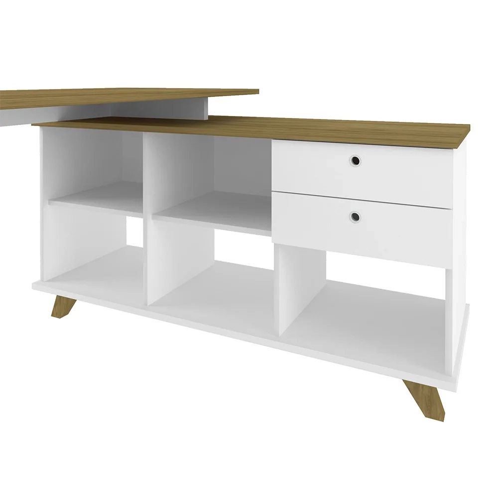 Mesa Escrivaninha em L Golden e Balcão 2 Portas Tok A06 Olmo/Branco - Mpozenato