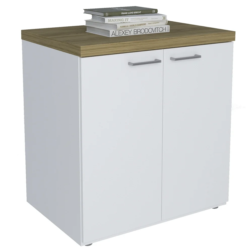 Mesa Escrivaninha em L Golden e Balcão 2 Portas Tok A06 Olmo/Branco - Mpozenato